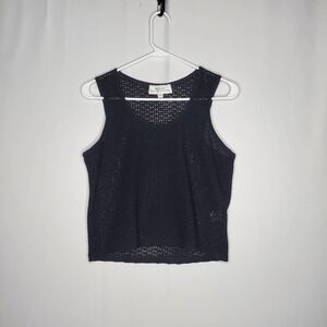 Vtg 90s Sheer Tank Top Women Large Black Mesh Body Action Design Jeffrey Halper